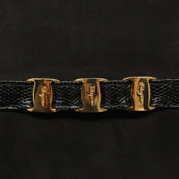 Salvatore Ferragamo Gancini Shoulder Bag Suede Black Gold Auth 127796