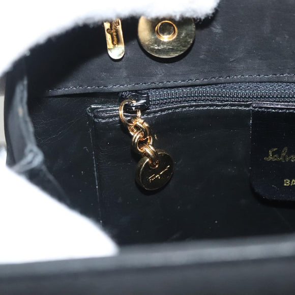 Salvatore Ferragamo Gancini Shoulder Bag Suede Black Gold Auth 127796