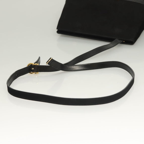 Salvatore Ferragamo Gancini Shoulder Bag Suede Black Gold Auth 127796