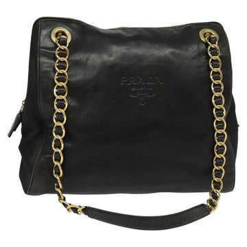 PRADA Chain Shoulder Bag Leather Black Gold Auth 127820