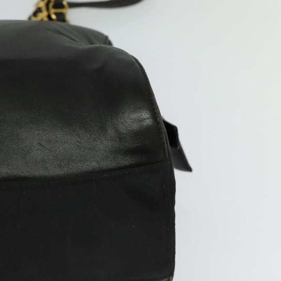 PRADA Chain Shoulder Bag Leather Black Gold Auth 127820