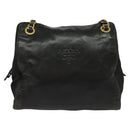 PRADA Chain Shoulder Bag Leather Black Gold Auth 127820-2