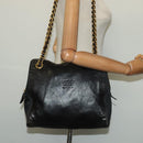 PRADA Chain Shoulder Bag Leather Black Gold Auth 127820-21