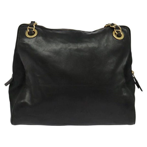 PRADA Chain Shoulder Bag Leather Black Gold Auth 127820