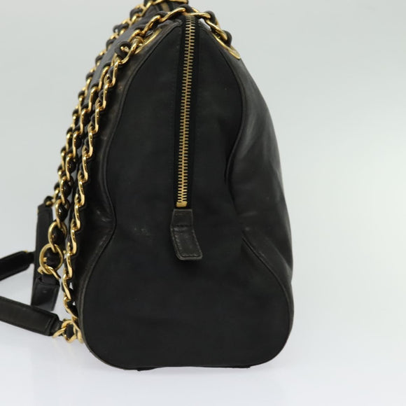 PRADA Chain Shoulder Bag Leather Black Gold Auth 127820