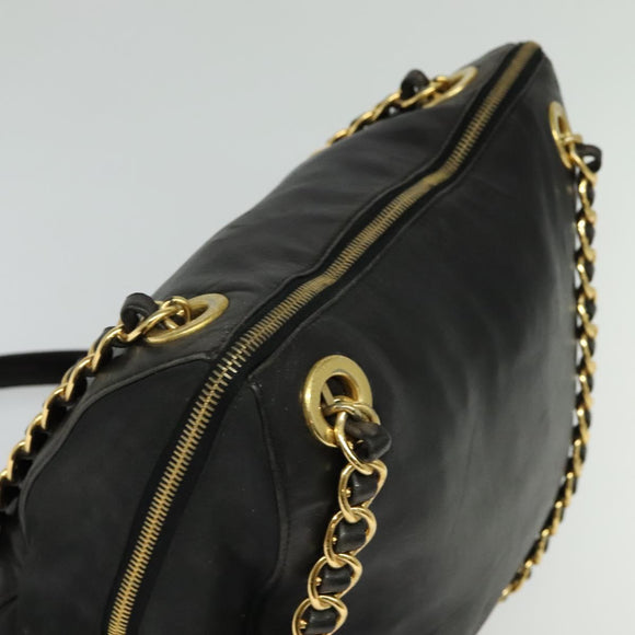 PRADA Chain Shoulder Bag Leather Black Gold Auth 127820