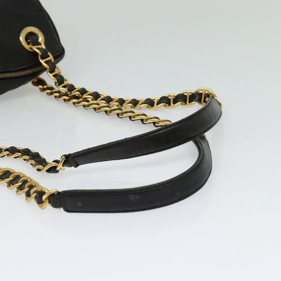 PRADA Chain Shoulder Bag Leather Black Gold Auth 127820
