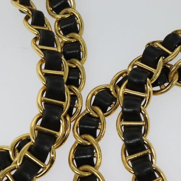 PRADA Chain Shoulder Bag Leather Black Gold Auth 127820