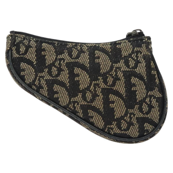 Christian Dior Trotter Canvas Saddle Coin Purse Black Auth 127825