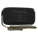 CHANEL Deauville line COCO Mark Chain Wallet Raffia Navy Gold CC Auth 127827-1