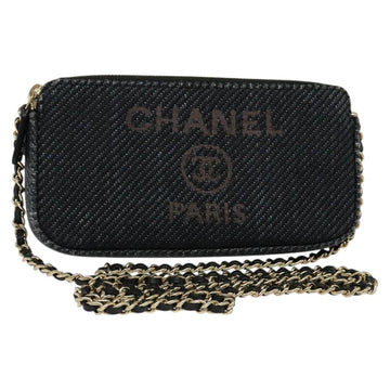 CHANEL Deauville line COCO Mark Chain Wallet Raffia Navy Gold CC Auth 127827