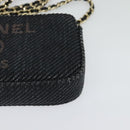 CHANEL Deauville line COCO Mark Chain Wallet Raffia Navy Gold CC Auth 127827-14