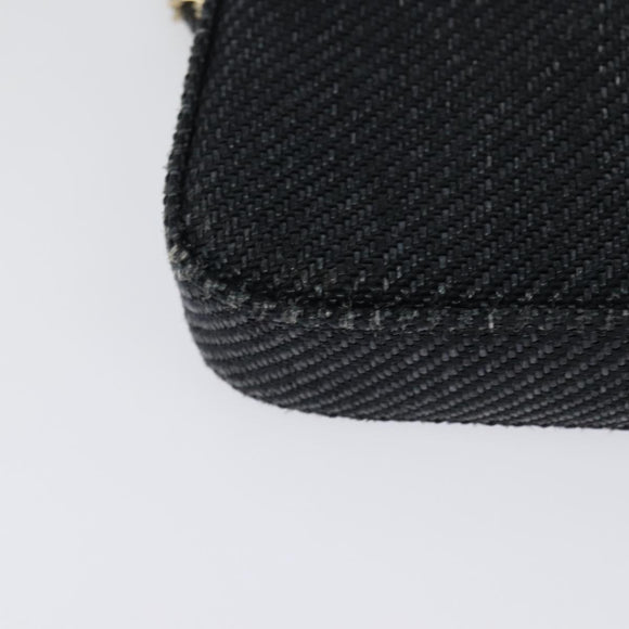 CHANEL Deauville line COCO Mark Chain Wallet Raffia Navy Gold CC Auth 127827