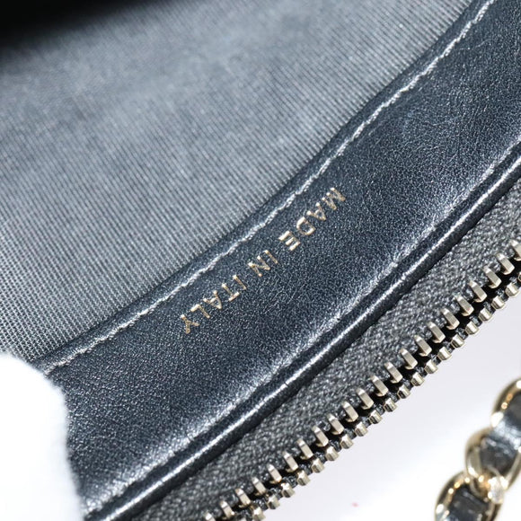 CHANEL Deauville line COCO Mark Chain Wallet Raffia Navy Gold CC Auth 127827