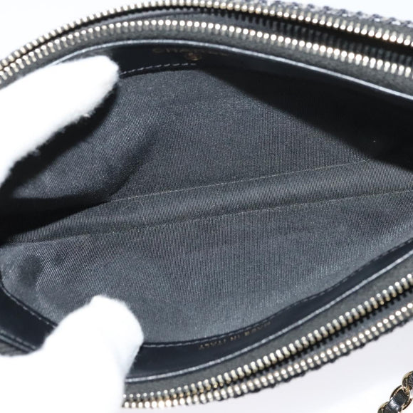 CHANEL Deauville line COCO Mark Chain Wallet Raffia Navy Gold CC Auth 127827