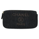 CHANEL Deauville line COCO Mark Chain Wallet Raffia Navy Gold CC Auth 127827-13