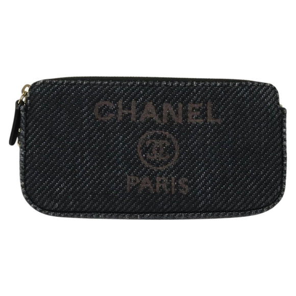 CHANEL Deauville line COCO Mark Chain Wallet Raffia Navy Gold CC Auth 127827