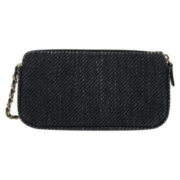 CHANEL Deauville line COCO Mark Chain Wallet Raffia Navy Gold CC Auth 127827 - 0