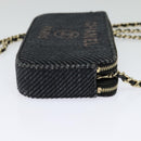 CHANEL Deauville line COCO Mark Chain Wallet Raffia Navy Gold CC Auth 127827-4