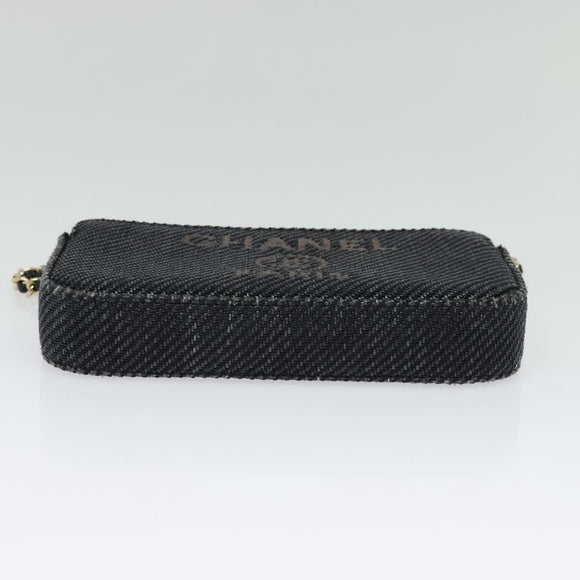 CHANEL Deauville line COCO Mark Chain Wallet Raffia Navy Gold CC Auth 127827