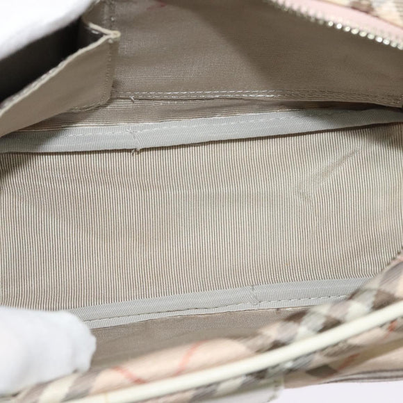 BURBERRY Nova Check Blue Label Shoulder Bag Canvas Pink Silver Auth 127833