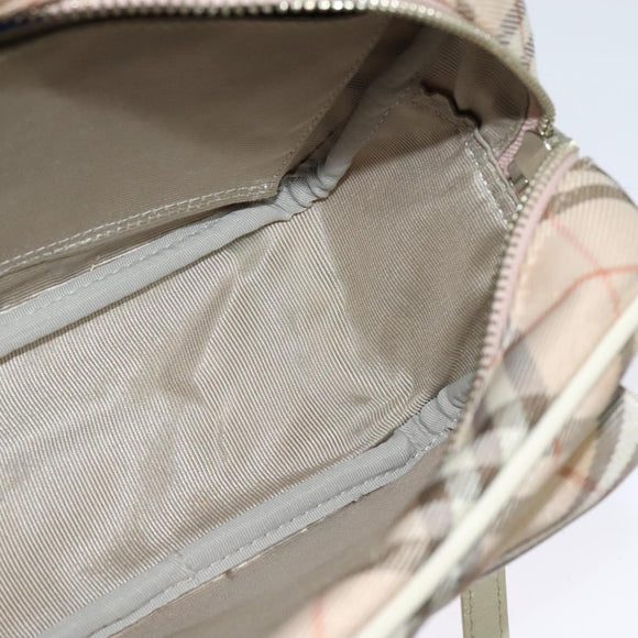 BURBERRY Nova Check Blue Label Shoulder Bag Canvas Pink Silver Auth 127833