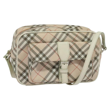 BURBERRY Nova Check Blue Label Shoulder Bag Canvas Pink Silver Auth 127833