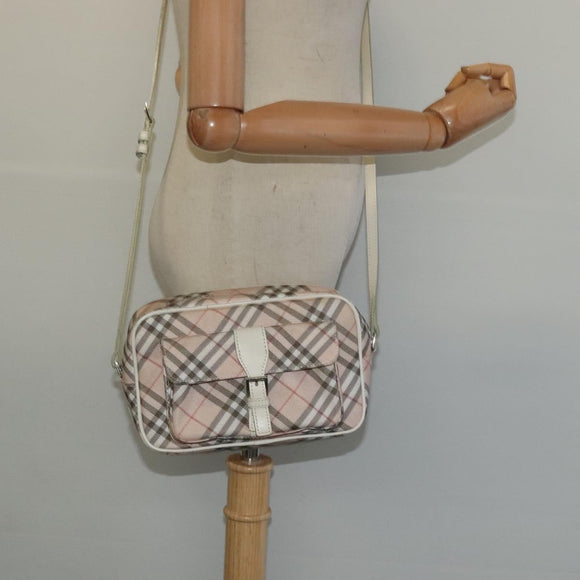 BURBERRY Nova Check Blue Label Shoulder Bag Canvas Pink Silver Auth 127833