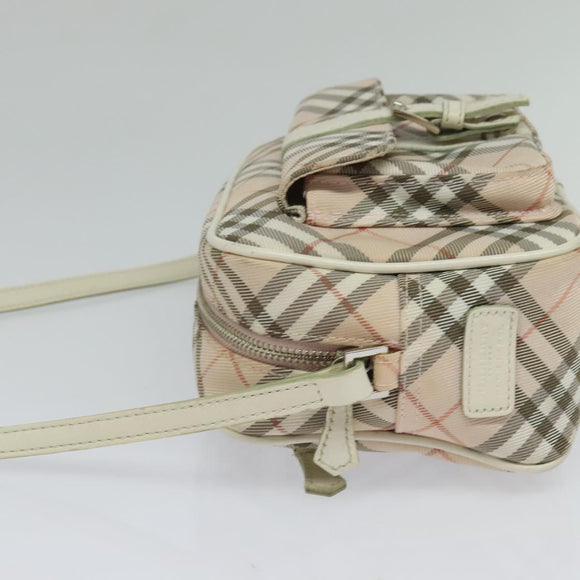 BURBERRY Nova Check Blue Label Shoulder Bag Canvas Pink Silver Auth 127833