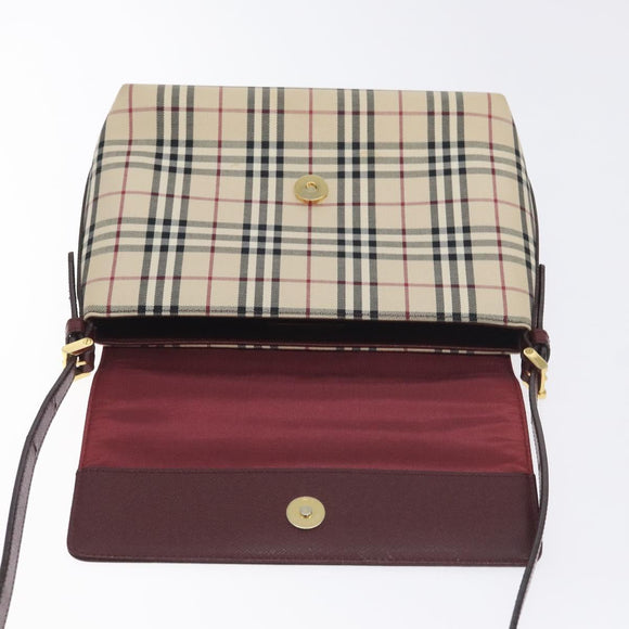 BURBERRY Nova Check Shoulder Bag Canvas Leather Beige Gold Auth 127835