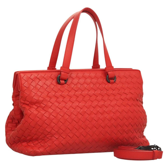 BOTTEGA VENETA INTRECCIATO Hand Bag Leather 2way Red Auth 127841V