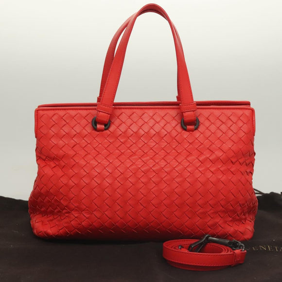 BOTTEGA VENETA INTRECCIATO Hand Bag Leather 2way Red Auth 127841V