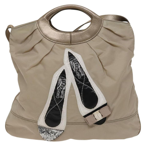 Salvatore Ferragamo Shoulder Bag Nylon 2way Beige Auth 127845
