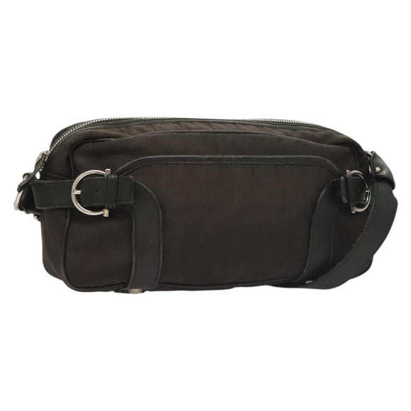 Salvatore Ferragamo Gancini Shoulder Bag Canvas Black Silver Auth 127847