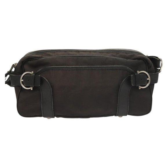 Salvatore Ferragamo Gancini Shoulder Bag Canvas Black Silver Auth 127847