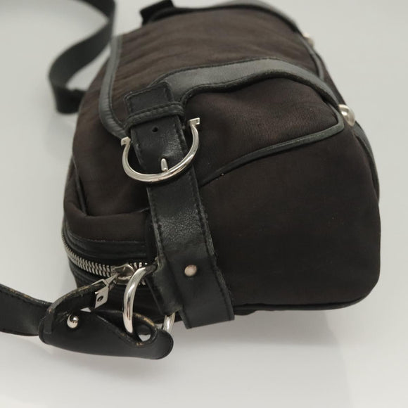 Salvatore Ferragamo Gancini Shoulder Bag Canvas Black Silver Auth 127847