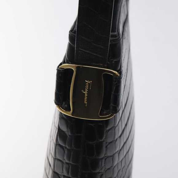 Salvatore Ferragamo Shoulder Bag Leather Black Gold Auth 127848