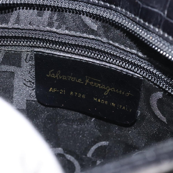 Salvatore Ferragamo Shoulder Bag Leather Black Gold Auth 127848