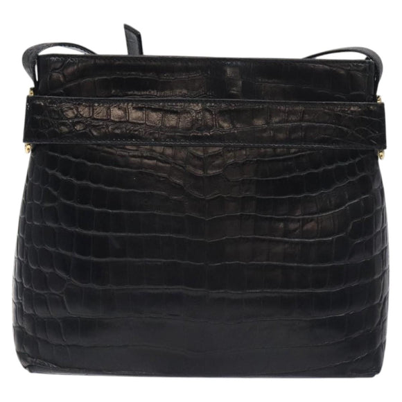 Salvatore Ferragamo Shoulder Bag Leather Black Gold Auth 127848