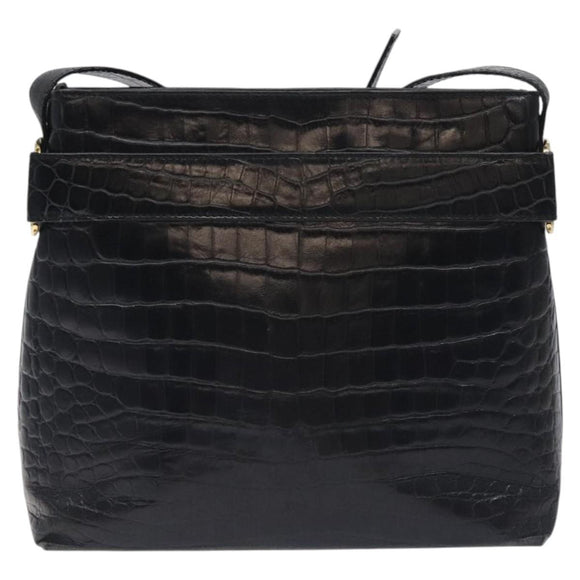 Salvatore Ferragamo Shoulder Bag Leather Black Gold Auth 127848