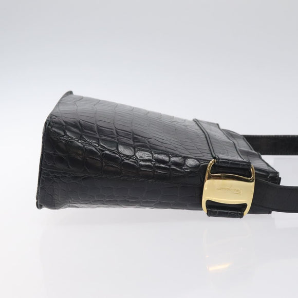 Salvatore Ferragamo Shoulder Bag Leather Black Gold Auth 127848