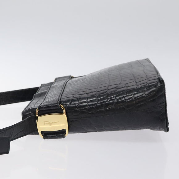 Salvatore Ferragamo Shoulder Bag Leather Black Gold Auth 127848