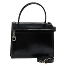 Salvatore Ferragamo Hand Bag Patent leather 2way Black Silver Auth 127849-1
