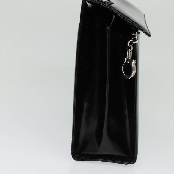 Salvatore Ferragamo Hand Bag Patent leather 2way Black Silver Auth 127849