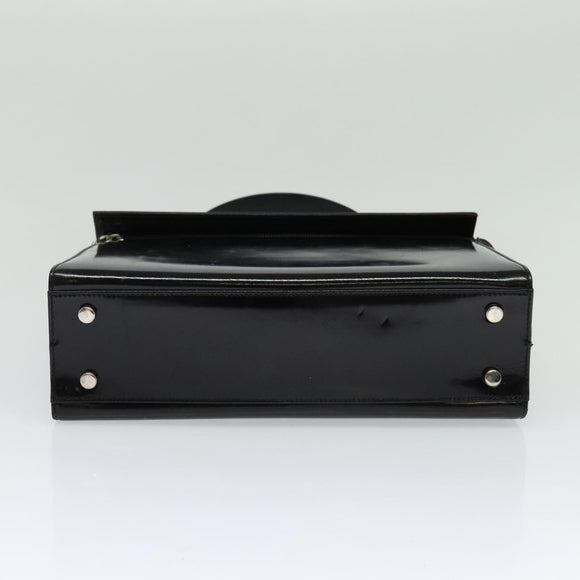 Salvatore Ferragamo Hand Bag Patent leather 2way Black Silver Auth 127849