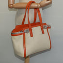 Salvatore Ferragamo Gancini Tote Bag Canvas Beige Silver Auth 127854-21
