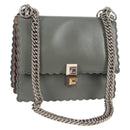 FENDI Chain Shoulder Bag Leather Gray Silver Auth 127855V-1