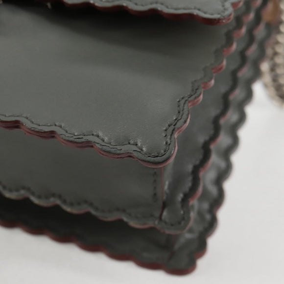 FENDI Chain Shoulder Bag Leather Gray Silver Auth 127855V