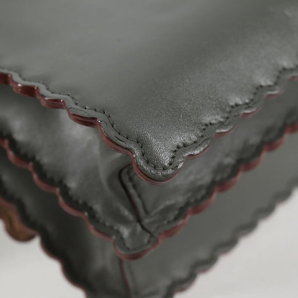 FENDI Chain Shoulder Bag Leather Gray Silver Auth 127855V