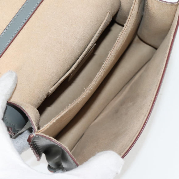 FENDI Chain Shoulder Bag Leather Gray Silver Auth 127855V